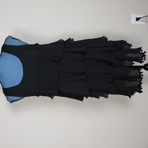 NWT Black Layered Ruffled Pom Pom Hem Dress